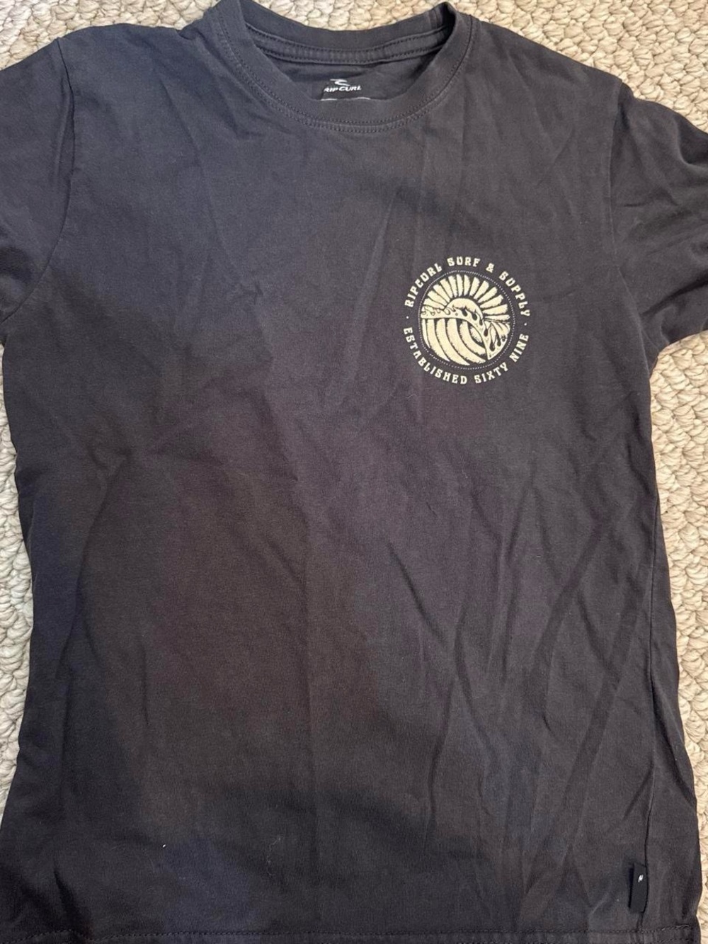 Rip Curl Black Short Sleeve Tee with Tan Chest Emblem